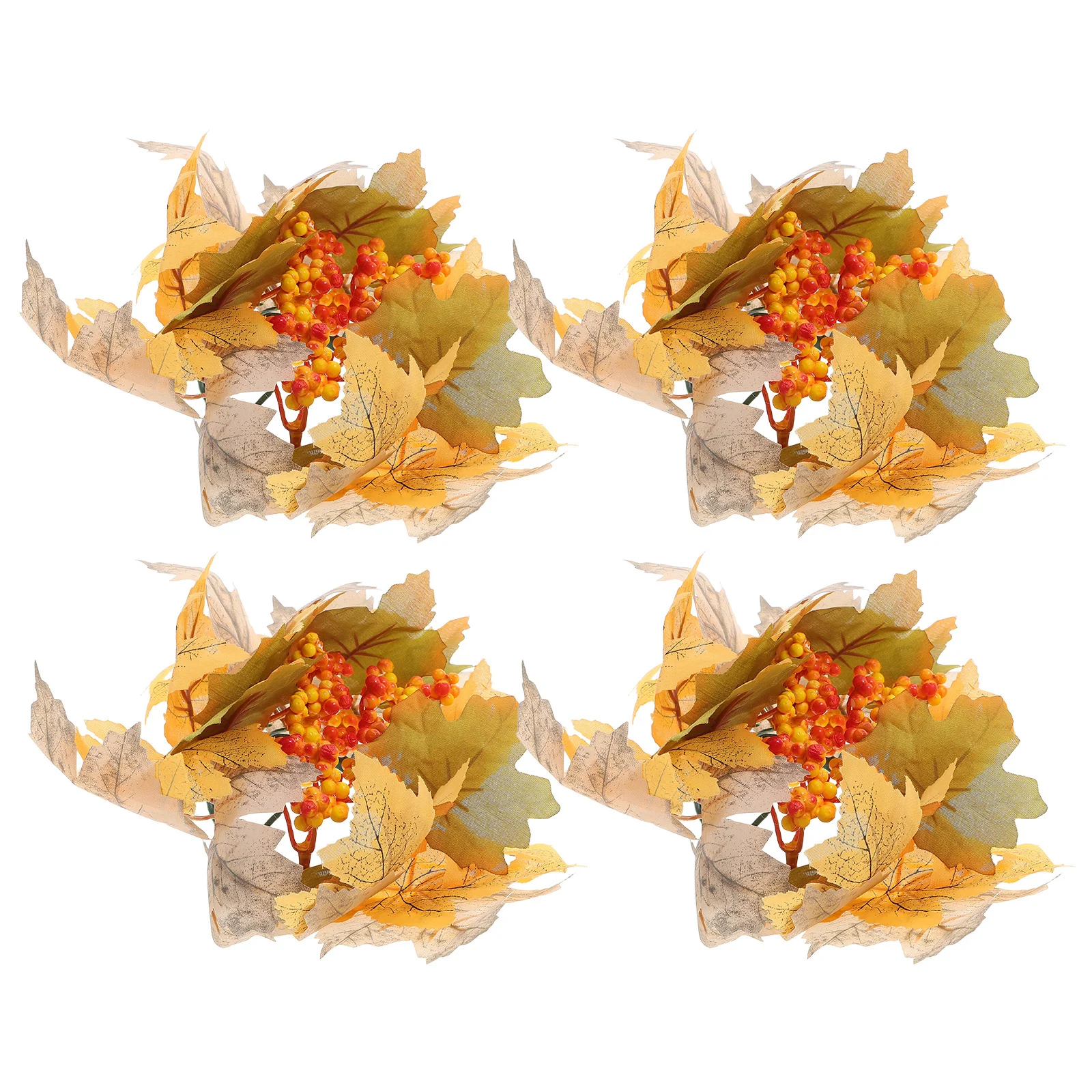 

4Pcs Maple Leaf Wreath Decoration Realistic Design Vibrant Autumn Atmosphere Versatile Table Centerpiece Holders Warm