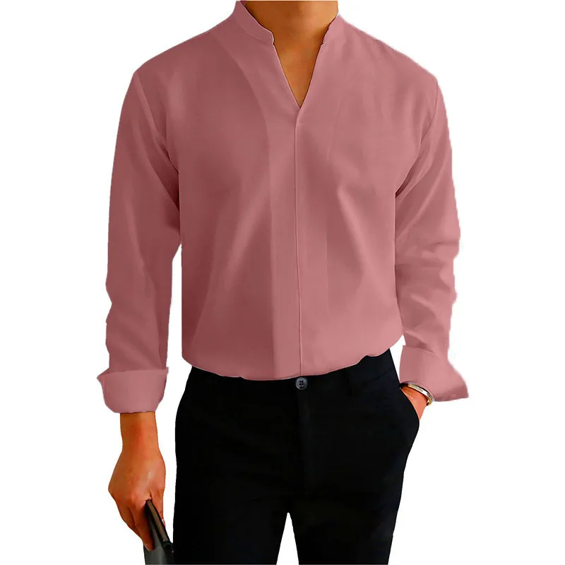 Casual Summer Shirt Men's  Color No Ironing Long Sleeve Stand Collar Overhead 1850 Men's Shirt Fashionable Daily Wear