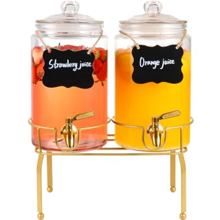 

Drink Dispensers for Parties2 Pack 1 Gallon Beverage Dispenser with Stand Drink Dispenser With Glass Lid and Stainless Steel Sp
