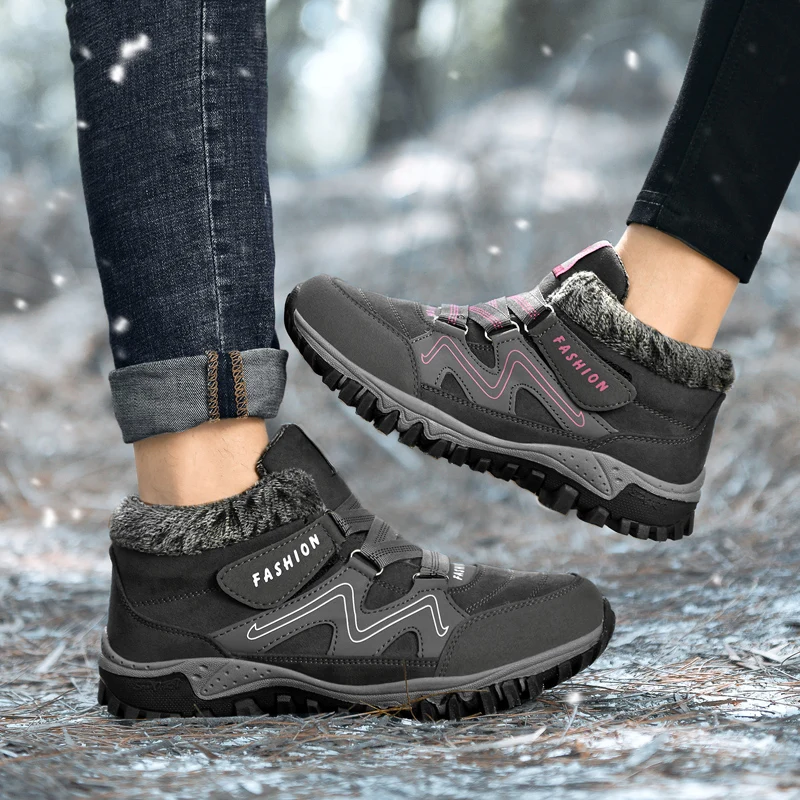 

Men Boots 2023 Winter New Couple Plush and Anti Slip Ankle Fashion Snow Boots Rubber Work Boots Comfortable Casual Hiking Boots