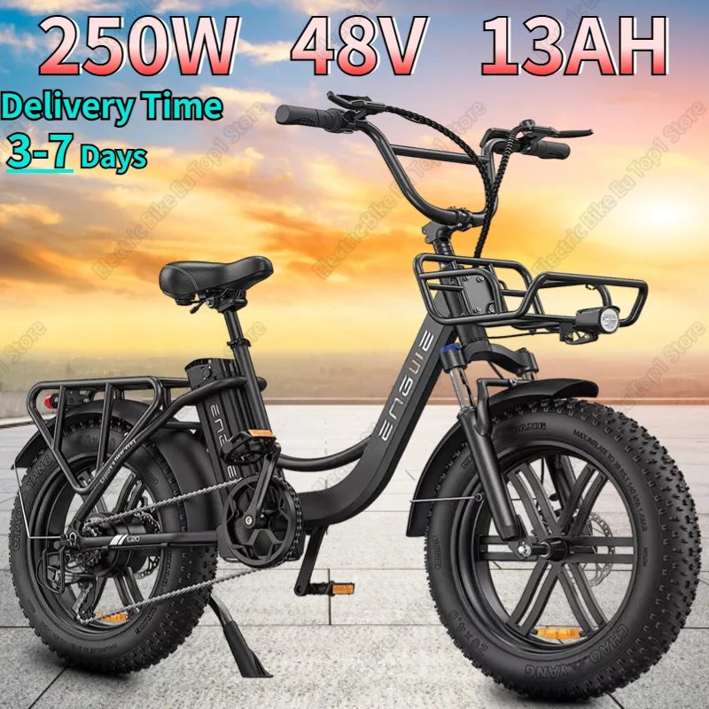 Electric Bike 250W Motor 48V13Ah Lithium Battery 20-inch Fat Tire Urban Mobility Electric Bicycle Battery Life 140KM Adult Ebike