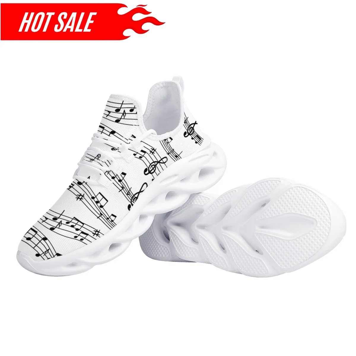 Women's Running Sneakers Musical Note Print Ladies Casual Cushion Mesh Shoes Shock Absorption Tennis Plus Size 35-46