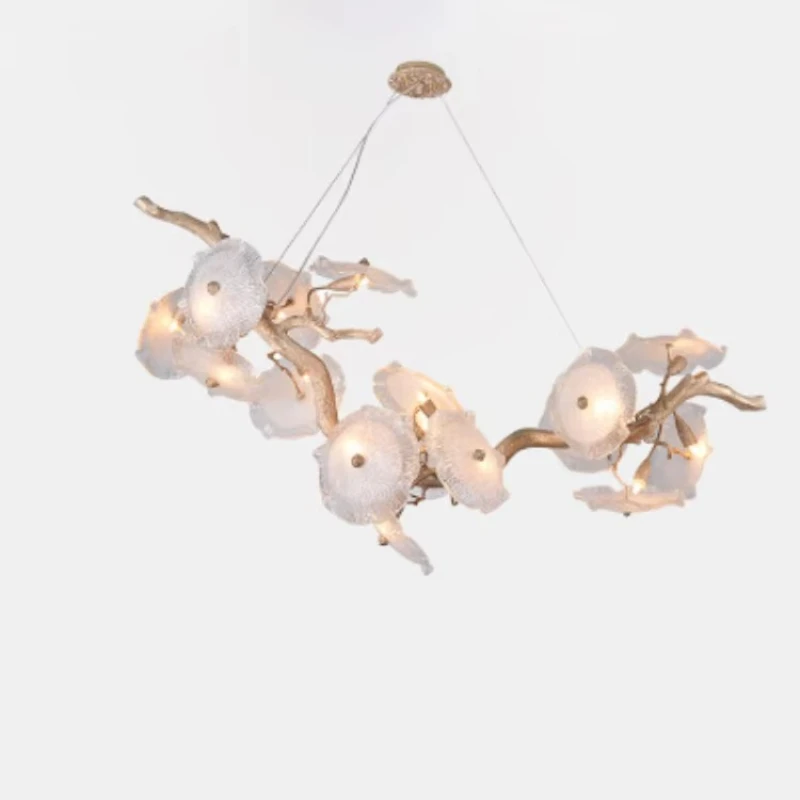 

Copper chandelier lotus leaf crystal decorative duplex villa chandelier