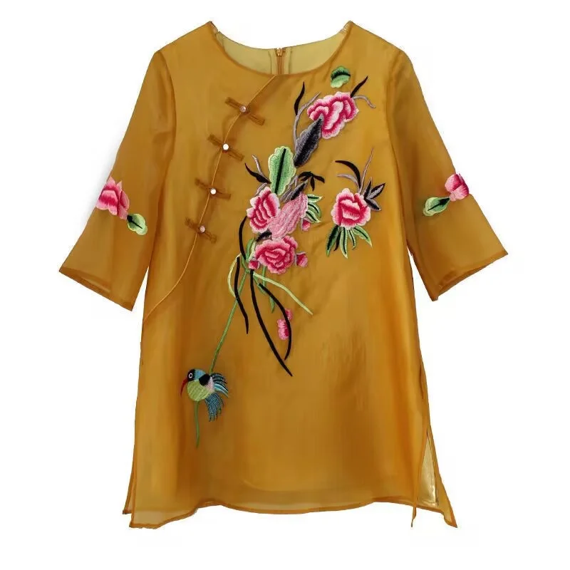 Shirts & Blouses Women's Shirt Spring and Summer Women's Blouse Temperament Ladies Embroidered Oblique Cheongsam Women's Shirt