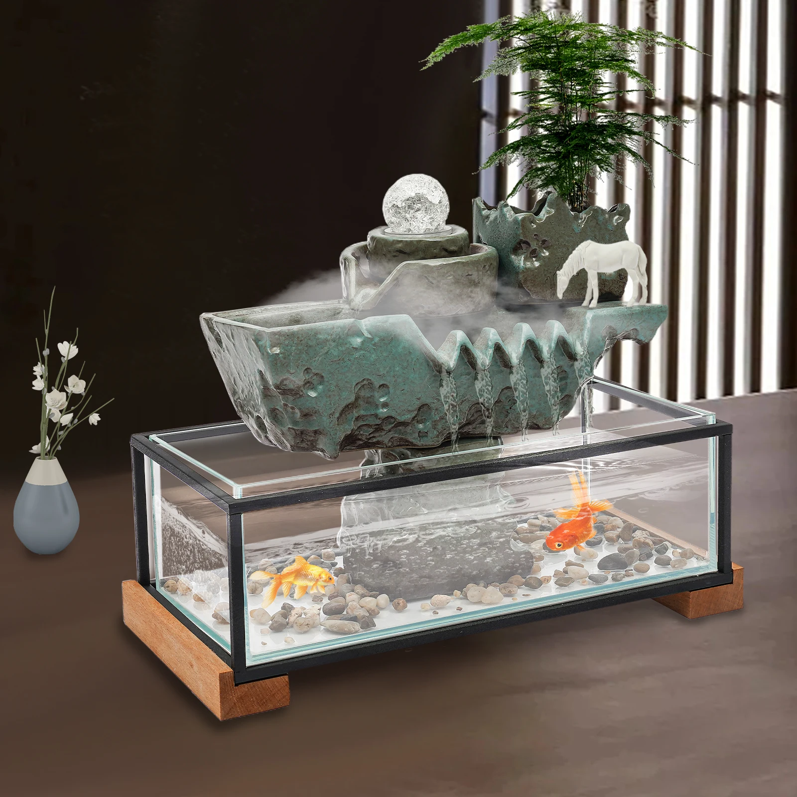 

Tabletop Water Fountain With Pump Atomizer & Adapter Sturdy Durable High Stability High-efficiency Filtration Security Guard
