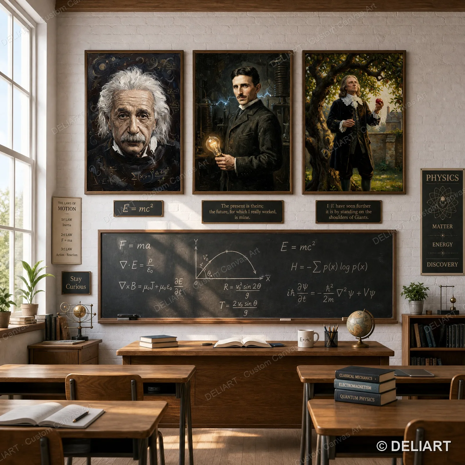 1 & 3 PCS Set Einstein Tesla Newton Oil Painting Canvas Wall Art Poster Print Famous Scientists