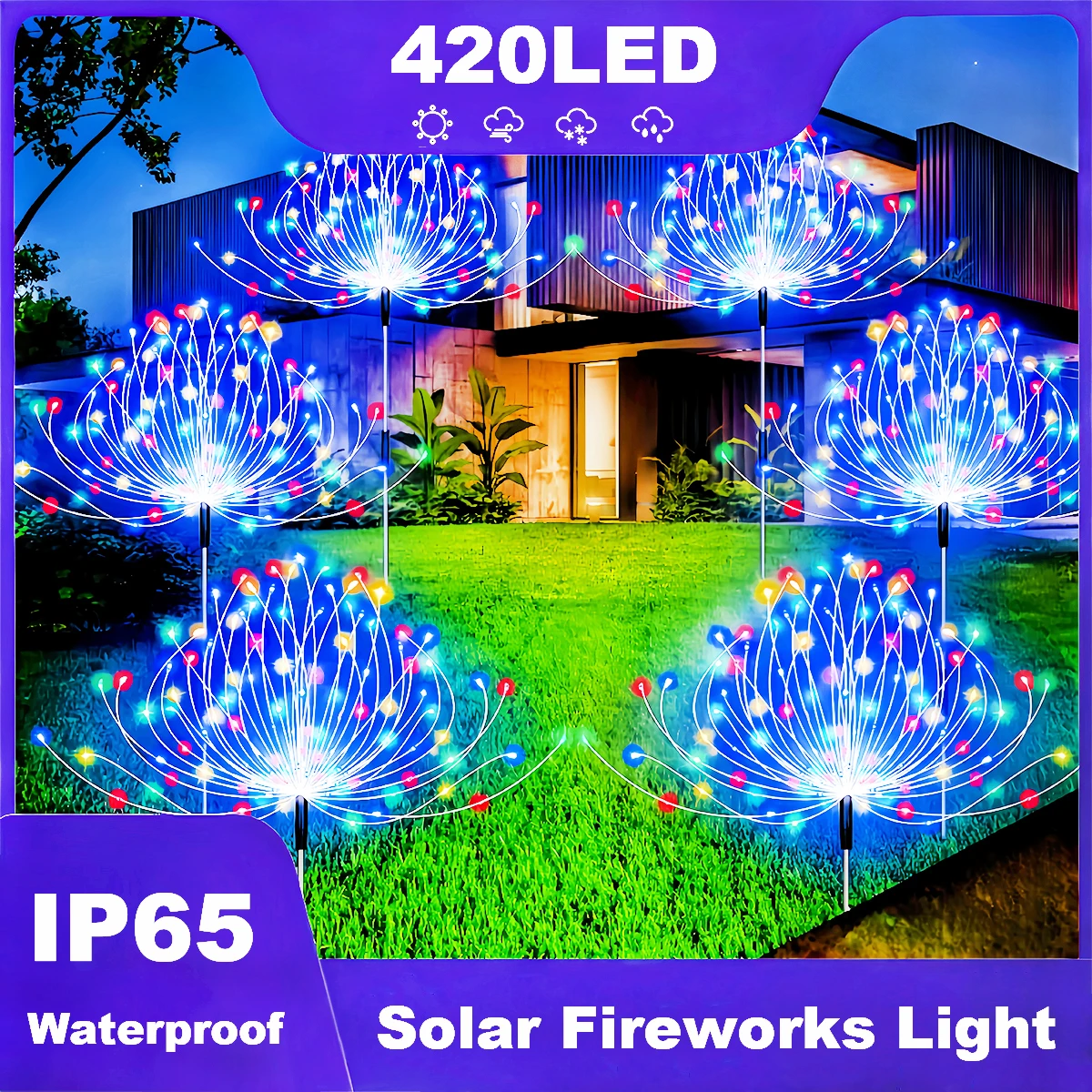 Super Bright 420LED Solar Fireworks Lights 8 Lighting Mode Outdoor Solar LED Light 300/200/60LED Lawn Lamp For Garden Decoration