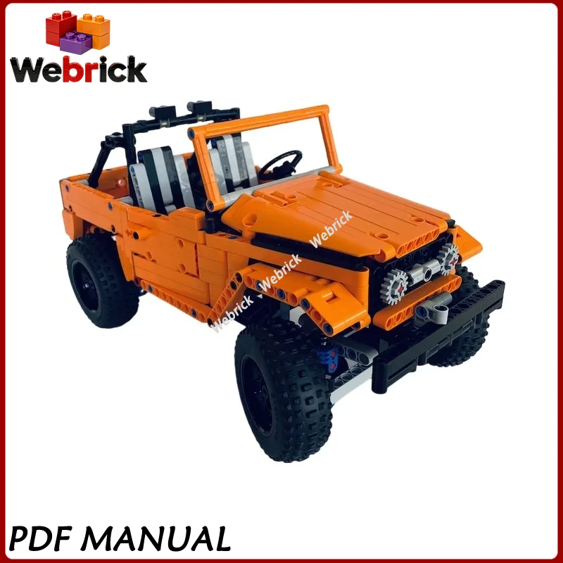 MOC Orange Technic 4x4 Vehicle Building Blocks Off-Road Jeep Model Bricks Display Decor Gift