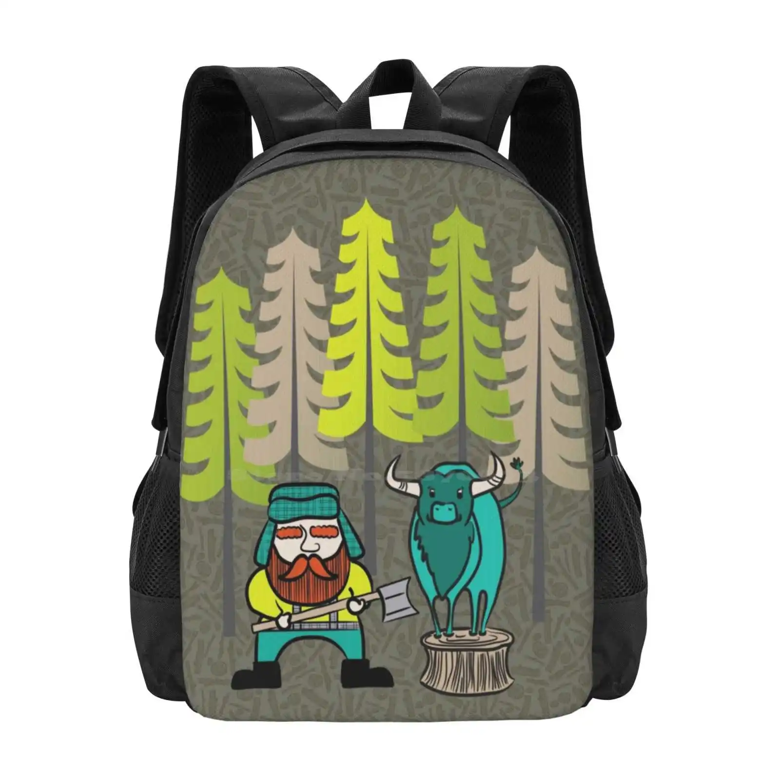 

Lumberjack Attack: Paul And Babe Hot Sale Schoolbag Backpack Fashion Bags Lumberjack Paul Bunyan Babe The Blue Ox Legend Story