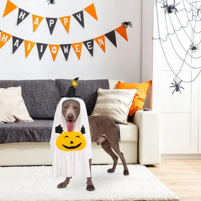 Pet Ghost Costume Witch Hat Pumpkin Ghost Pet Clothes Fancy Dress For Dogs Cats Pet Outfits For Halloween Cosplay Gathering