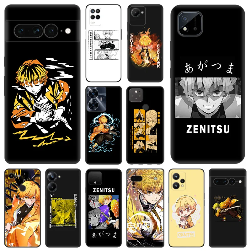 Matte Phone Case for Pixel 8 8a 7 7a 6 6a Moto Edge 20 30 40 Pro OneFusion G200 Agatsuma Zenitsu Demon Slayer Soft Black Cover