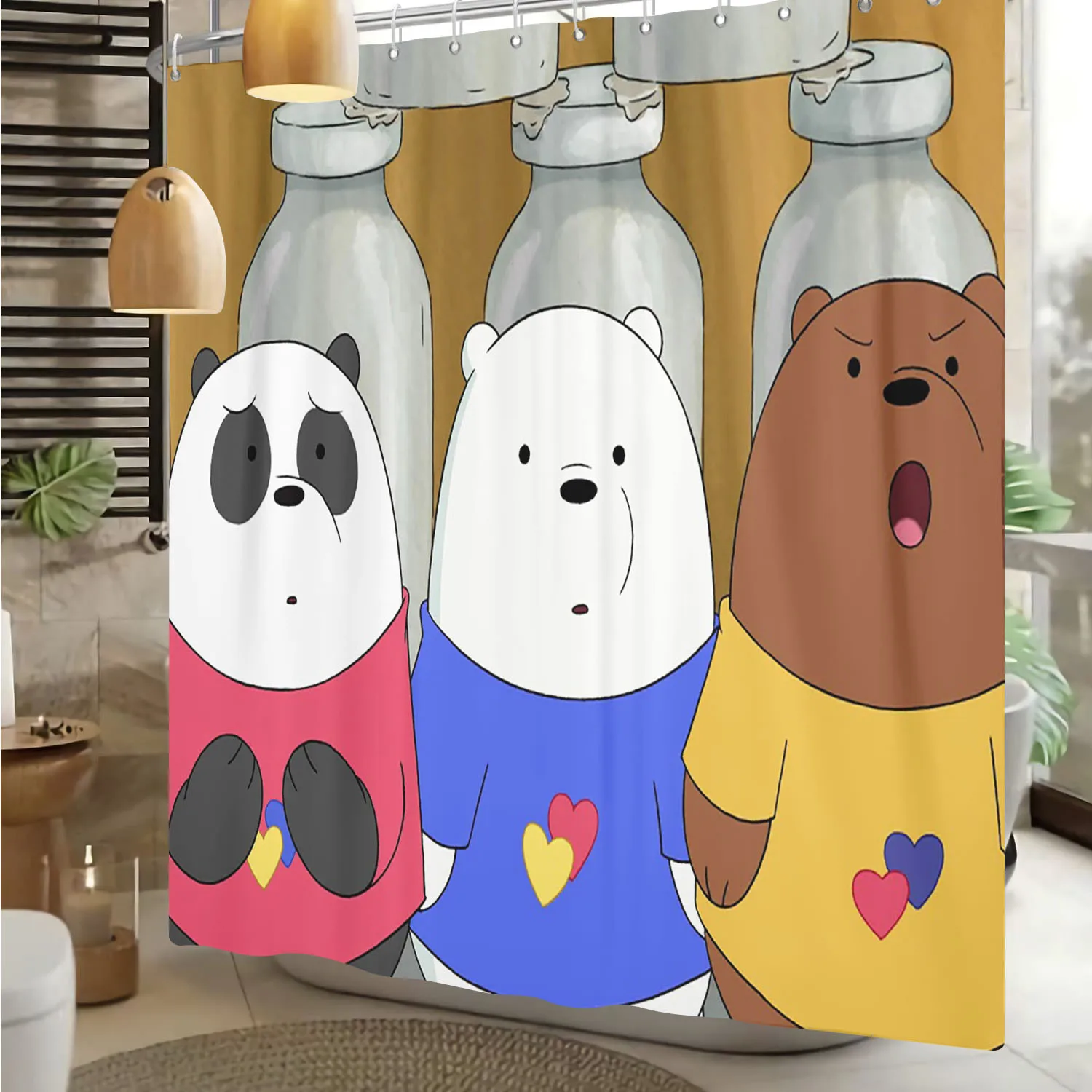 Bare Bears Miniso Cartoon Bath Set for Kids Cute Polyester Anime Hook Full Luxury Shower Screen Gift Up Accessories Bathroom Set