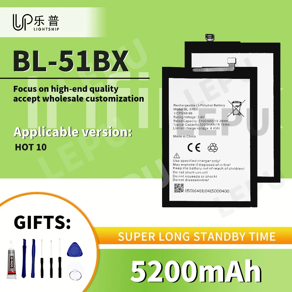 

Battery for INFINIX HOT 10 5200mAh Phone Battery BL-51BX + Tools Kits 100% High Quality INFINIX HOT 10 Original Battery BL-51BX