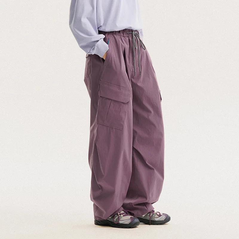 กางเกงคาร์โก้แห้งเร็วสไตล์ญี่ปุ่นย้อนยุค กันลม/กันน้ำ กางเกงยูทิลิตี้ กระเป๋าเฉียง & ทรง Relaxed Techwear