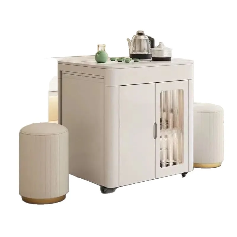 Household balcony retractable multi-functional rock slab tea table small apartment mobile small tea table