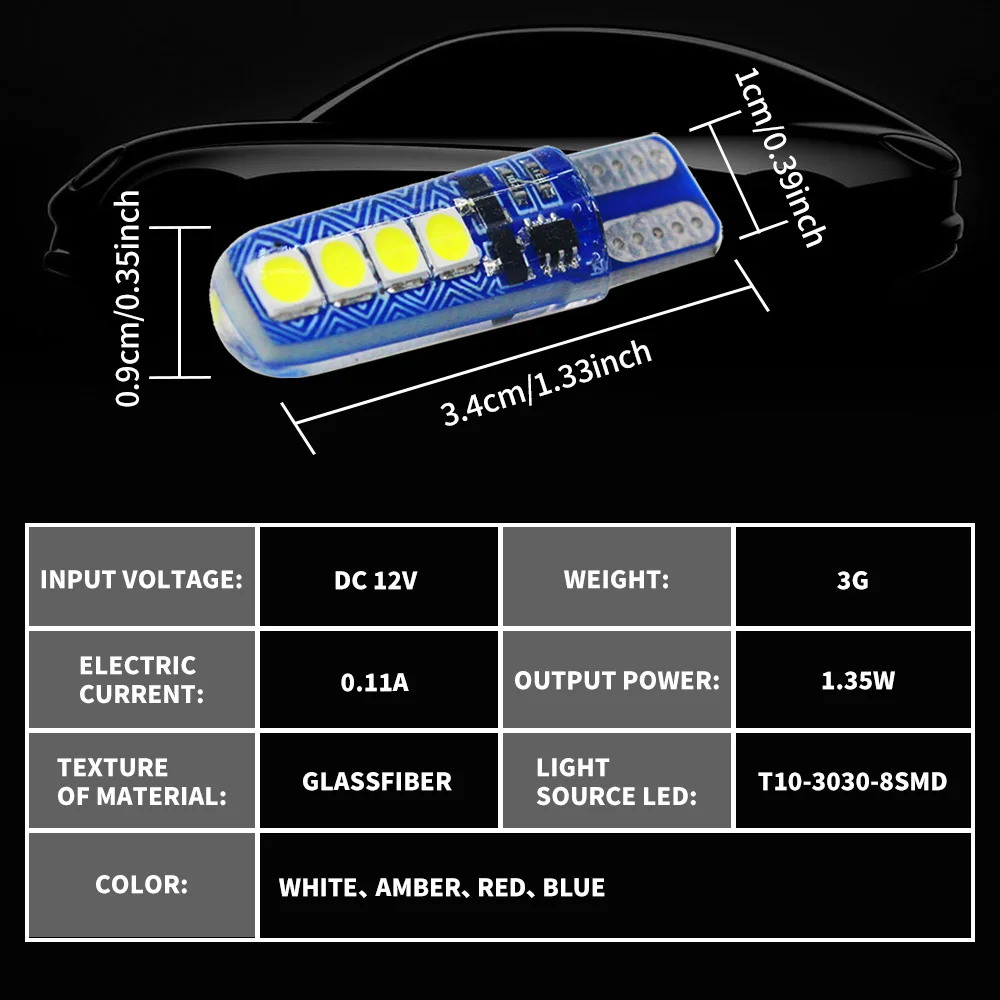 50pcs  Flowing Flashing T10 W5W 3030 8SMD LED Bulbs 168 194 Led Error Free Car Interior License Plate Dome Reading Light