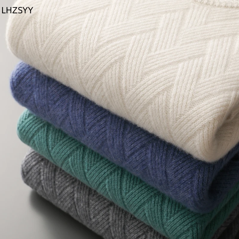 LHZSYY Men\' New 100%Cashmere Sweater Winter O-Neck Mat Pullovers Long Sleeve Loose Plus Size Base Shirt Thicken Casual Knit Tops