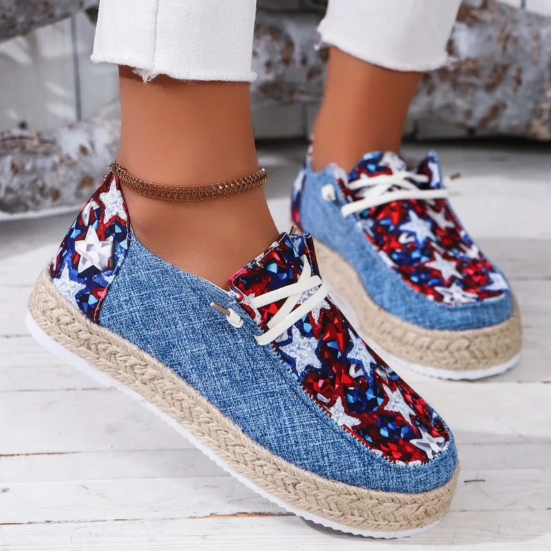 Big Size 36-43 Lighweight WOMen's Canvas Shoes Breathable Slip-on Casual Flat Shoes Fashion Blue Comfort Loafers Shoes