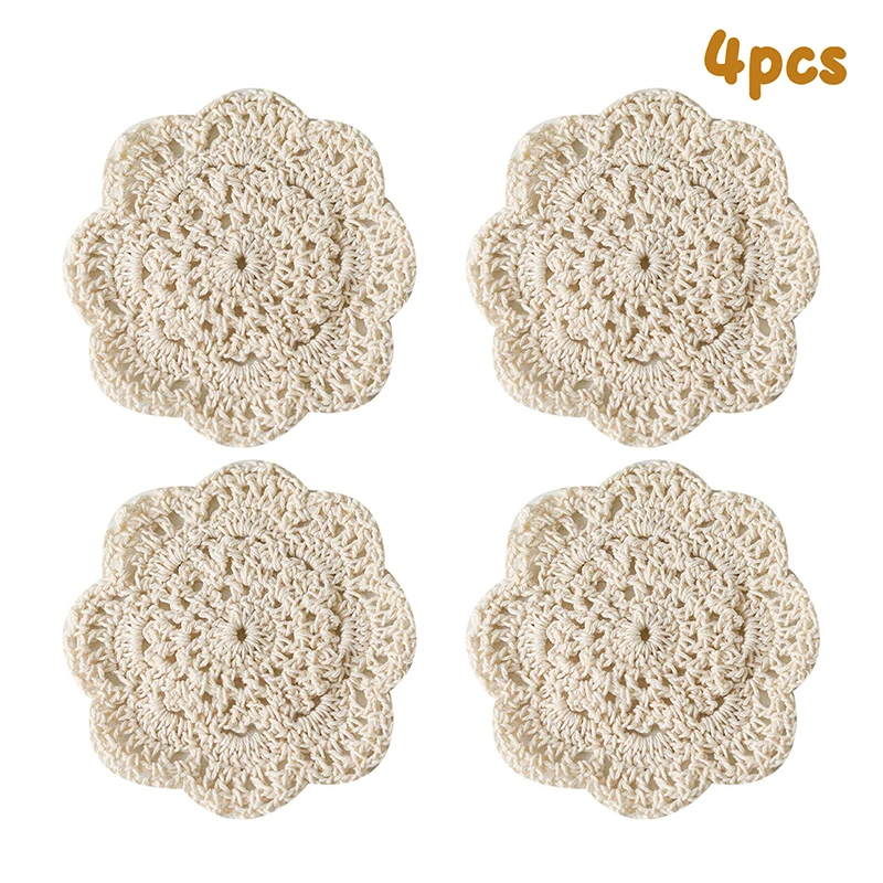 2/4pcs Bar, Home Residence Kitchen Decoration Bohemian Floral Crochet Coasters Perfect For Coffee Table Vintage Restaurant,