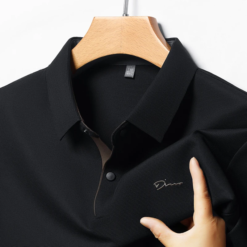 Summer New Arrival Seamless Men's Short Sleeve T-Shirt Lightweight Breathable Turn-Down Collar Business Elastic Polo Shirt