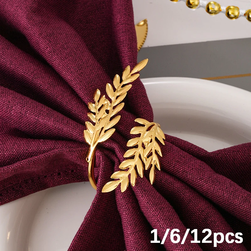 Servilleteros dorados de trigo, servilletero de hoja de Metal para Festival de la cosecha, decoración de mesa de fiesta de Acción de Gracias de otoño