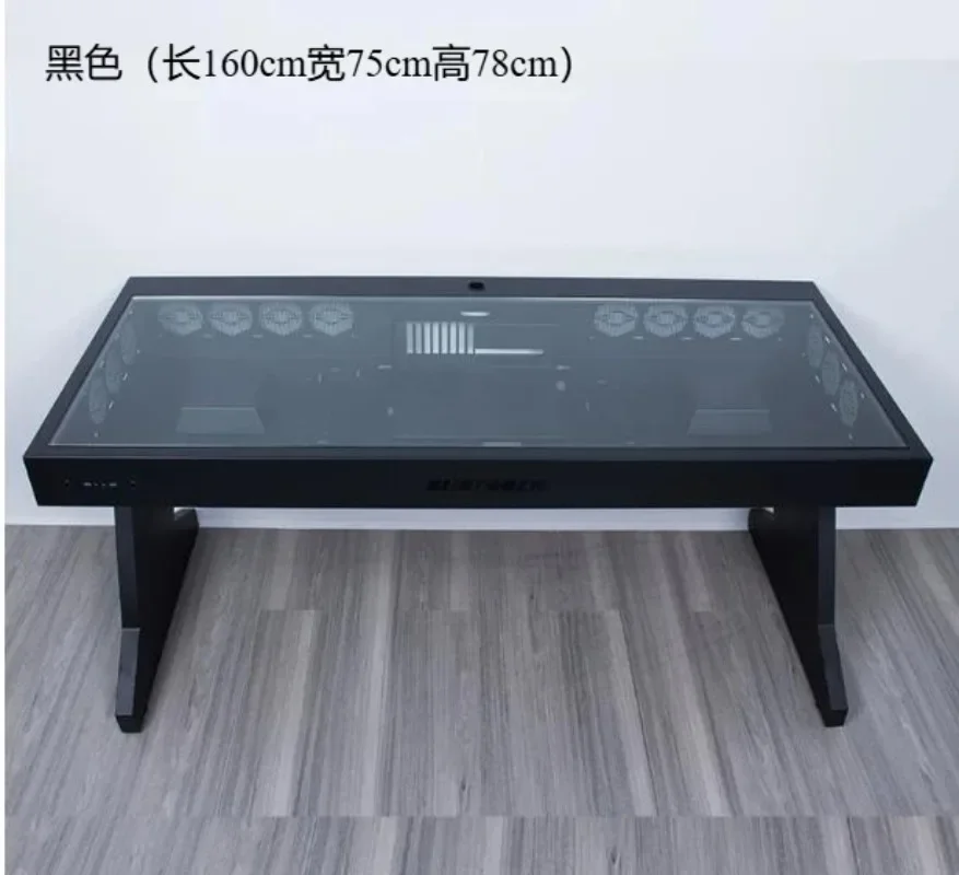 2-Person Gaming Desk with Built-in PC Chassis, Supports Two Computer Hosts, Large Cool Integrated Case Table