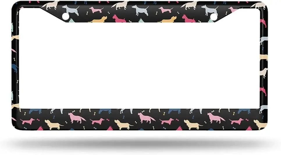 Colorful Dogs License Plate Frame Auto Tag Frames Animal License Plates Holder Bullterrier Dalmatian Dachshund Decorative Car