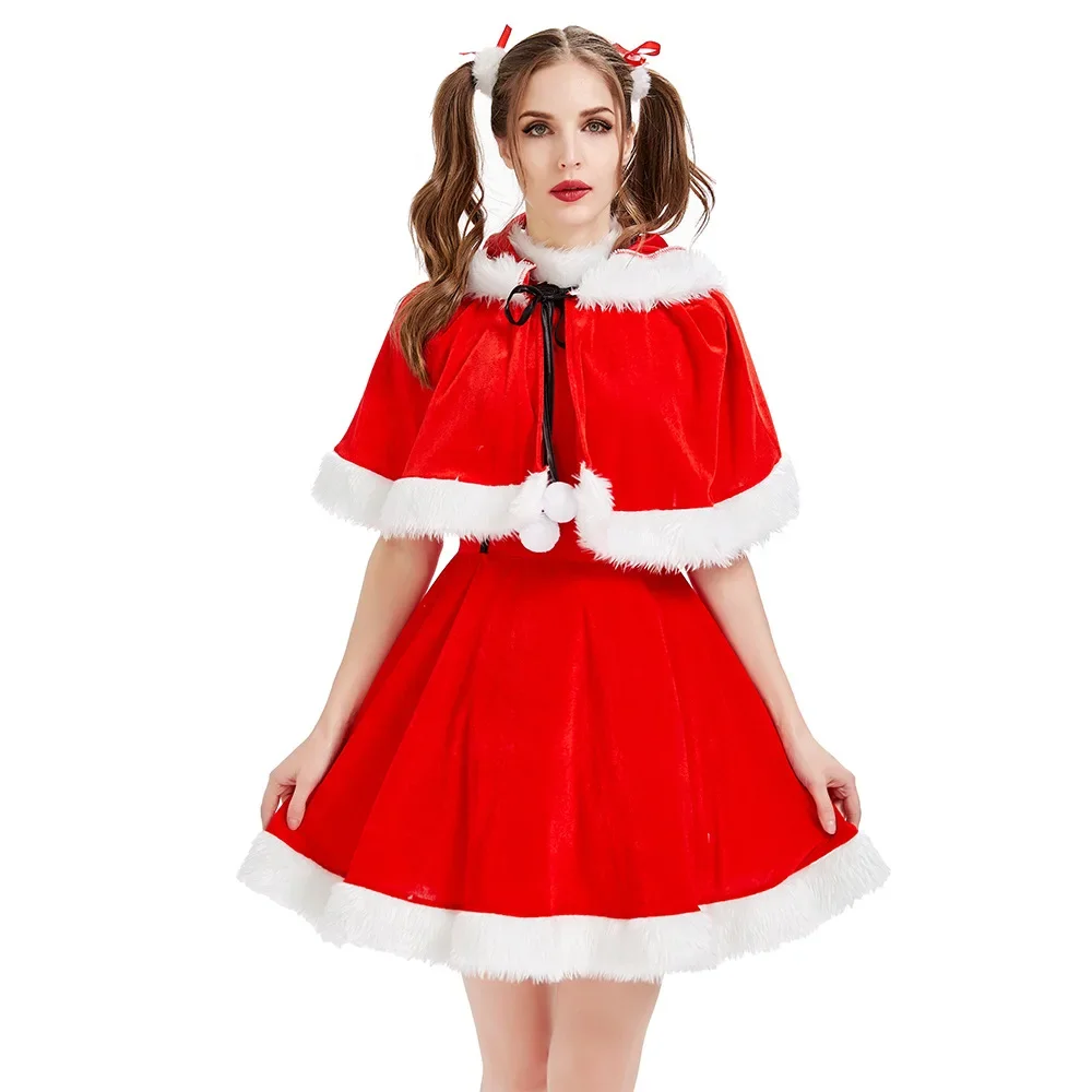 

Взрослый китайский стиль Miss Christmas Red Dress Sets Рождественский Клаус Косплей Бархатное платье для женщин Xmas Party Slim Fit Dress Suit