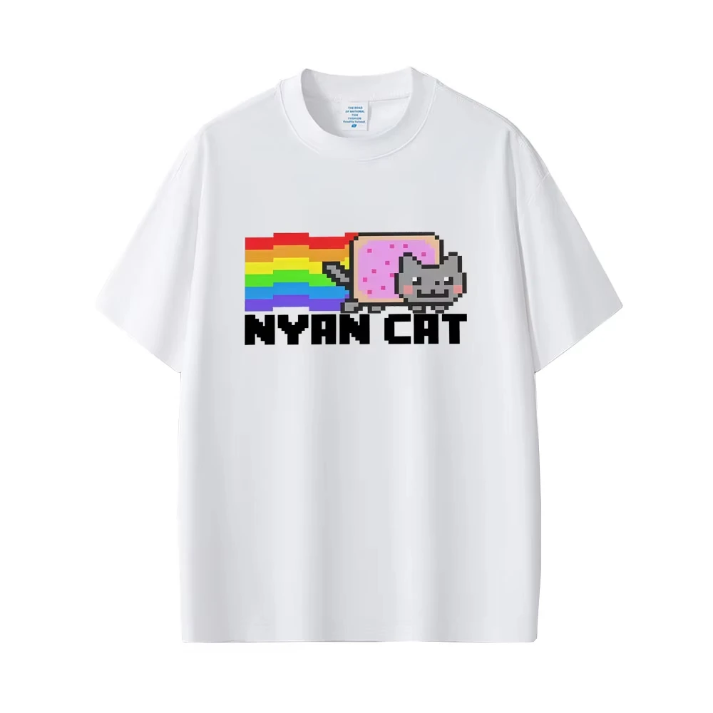 Game Rainbow Nyan Cat Funny Meme T-shirt Men Women Fashion Casual T Shirt Unisex Cute Kawaii Oversized T-shirts Fans Gift