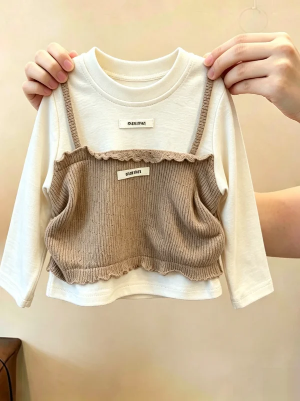 Fashionable Comfortable Girls' Two-Piece Set Vest Top Bottom Autumn Collection Trendy Strapless Outfit for Little Ladies