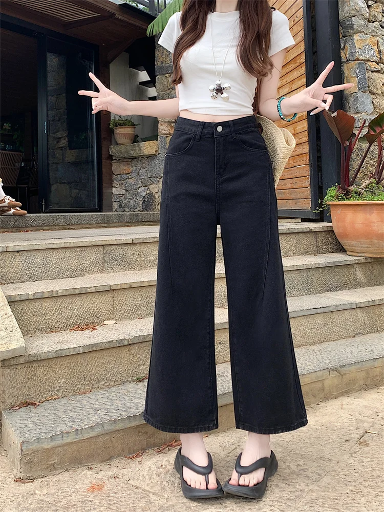 plus Size American Retro Wide Leg Jeans Women's High Waist Slim Straight Cut Denim Pants Autumn New Sle Comfortable Fit Jeans