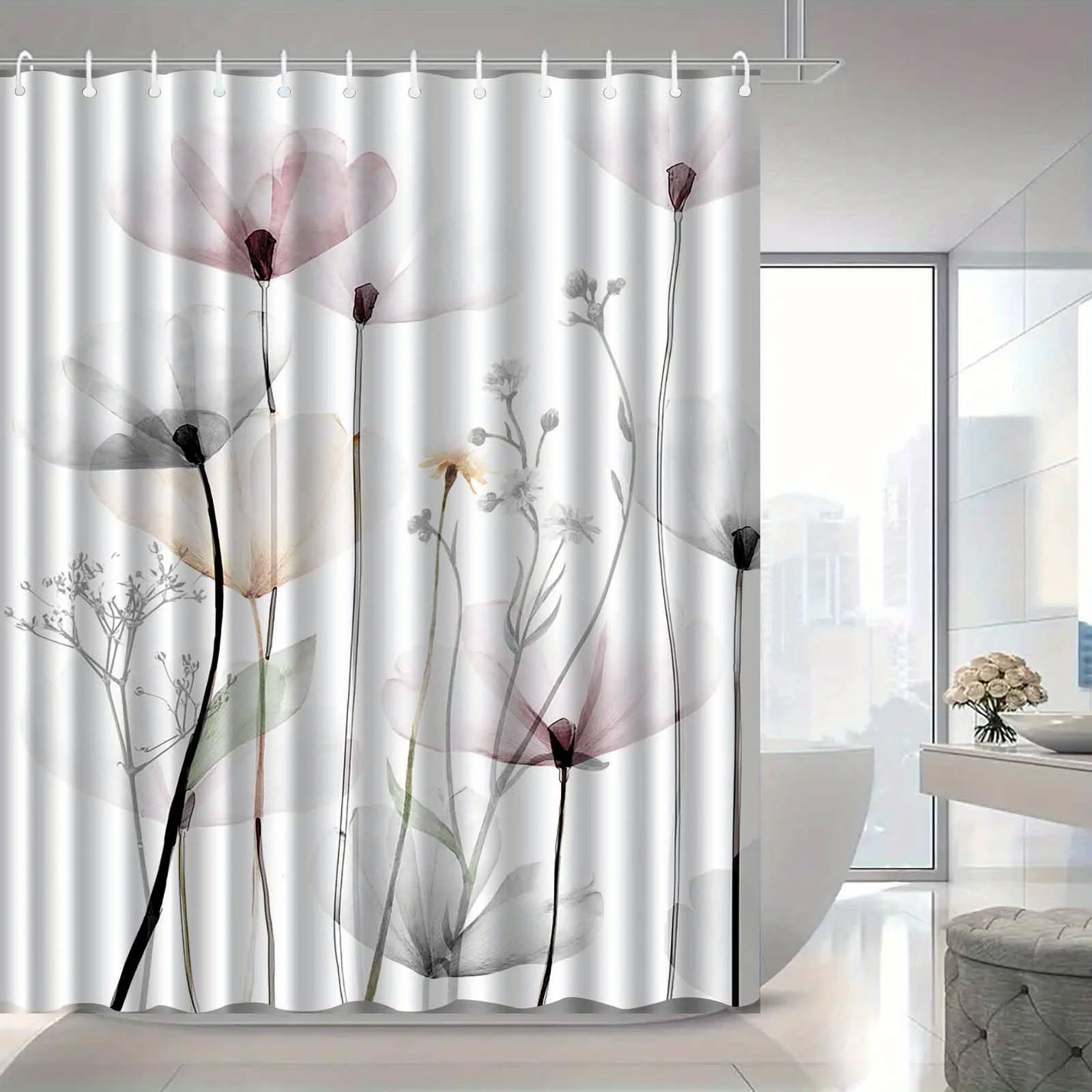 JIT1pcs Modern Minimalist Nordic Floral Plant Shower Curtain, High-end Elegant Bathroom Curtain, Bathroom Decoration Pattern
