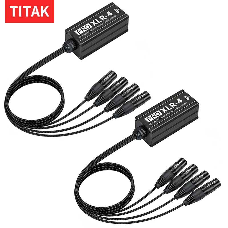 4 Channel XLR to RJ45 Audio Extender STP Cat5 Cat6 Cat7 DMX512 Network Signal Extender for Musical Instrument and Band