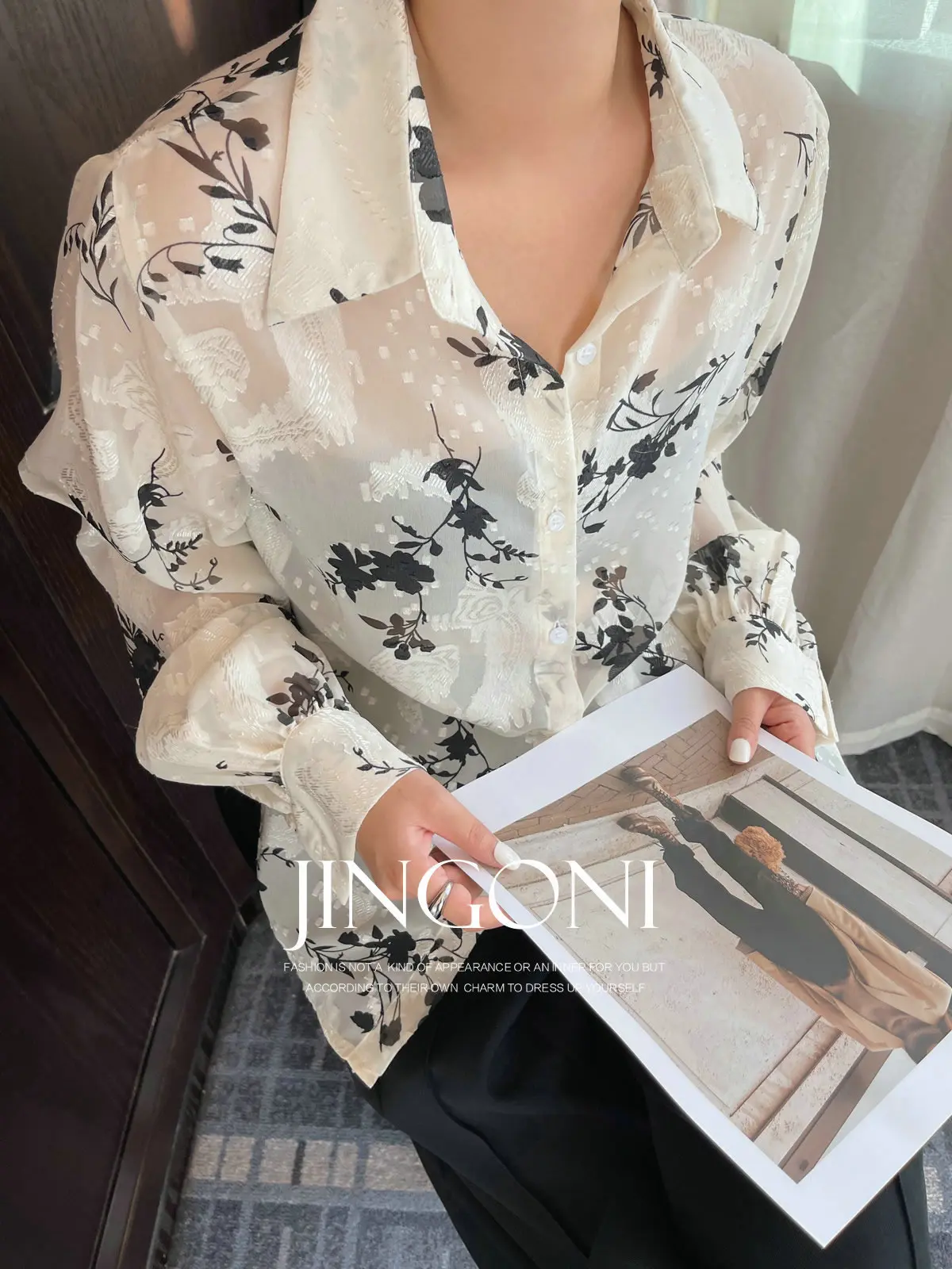 

Floral Chiffon White Crop Shirts Blouses Woman Clothing 2024 Autumn Fall Y2K Korean Fashion Style New Elegant Long Sleeve Tops