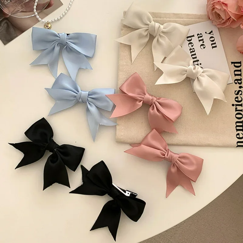 2/4pcs Satin Bow Hair Clips for JK Girls Kawii Barrettes Cute Hair Accessoires Kids Black White Ribbon Woman Hairpins Hairgrip