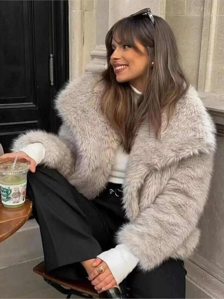 

KIDCRKJ Women Winter Eco Fur Coat Multicolor Pockets Furrt Collar Mink Fur Outwear For Female High Quality Lady Faux Fur Jacket