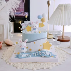Cute Bunny Cake Topper Animals Rabbit Theme Party Cake Decoration Kids Happy 1st Birthday Baby Shower Decorating Easter Supplies