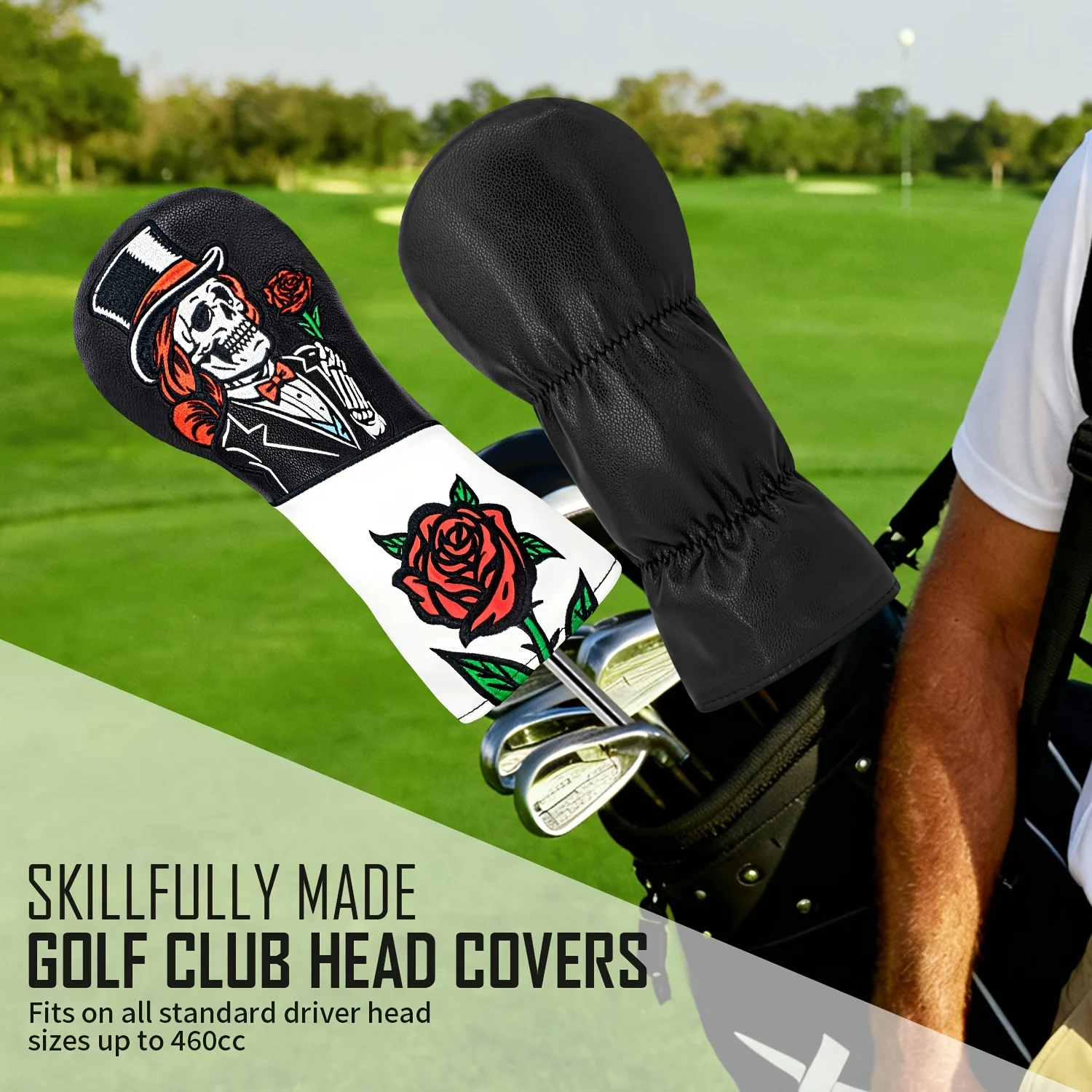 1pc/3pcs Top Hat Skull Rose Pattern Golf Club Head Cover, Durable Protective Accessory, Suitable for Men And Women view 2