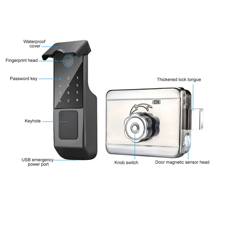 Outdoor Waterproof Fingerprint Lock Electric Rim Locks Fingerprint Password IC Card Key Unlock Intelligent Door Lock