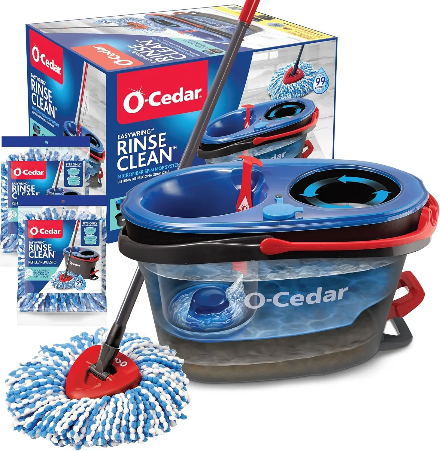 

Система швабры и ведра O-Cedar RinseClean + 2 дополнительные насадки для швабры | Очистите с чистой водой | Удалить 99% бактерий