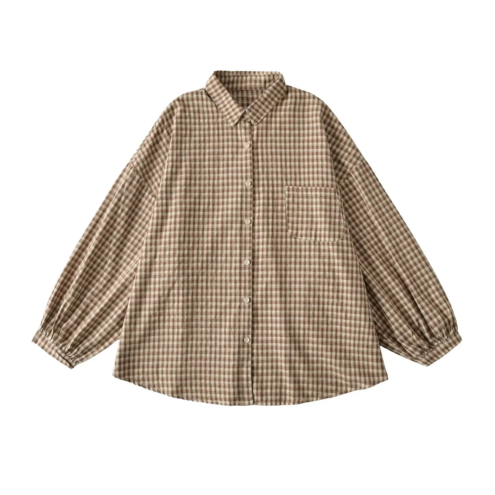 Casaul elegante suave chica dulce Patchwork camisa de manga larga 2025 Otoño Invierno nuevo botón suelto manga larga camisa a cuadros Top SG9E