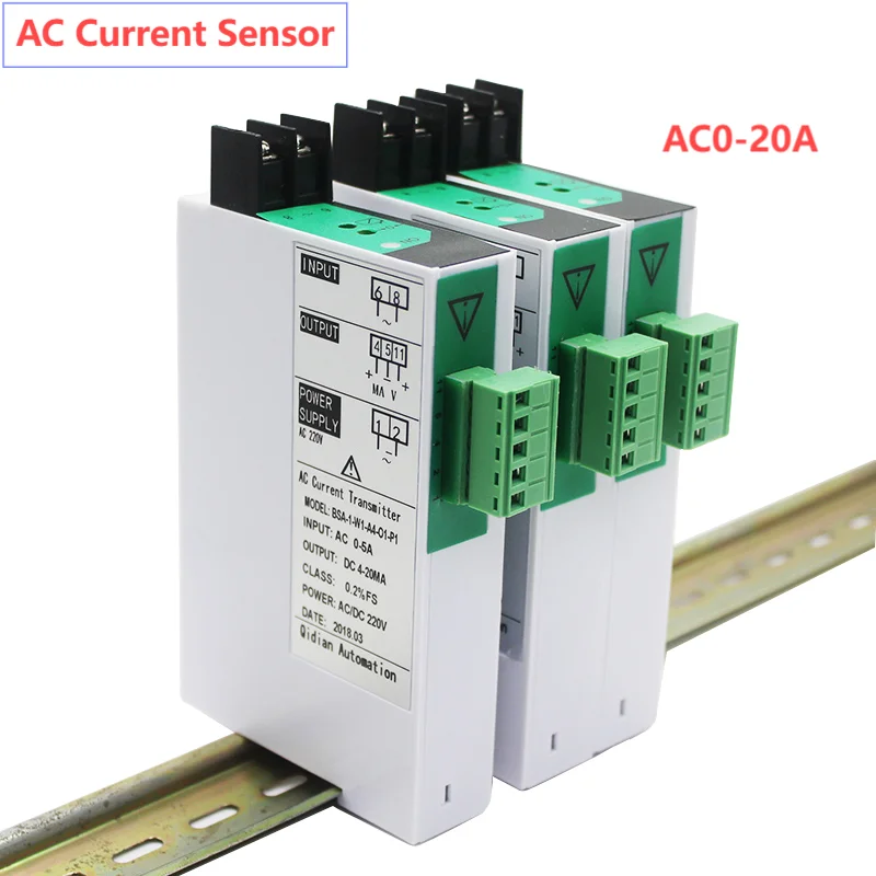 AC Transducer Current Sensor 1 In 1 Out AC0-5A AC0-20A AC0-10A 0-1A 0-2A 0-3A 0-4A Current Transmitter AC220V