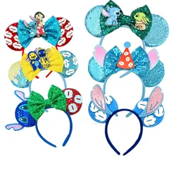 New Lilo & Stitch Mickey Mouse Headbands Girls Leaves Ear Hairband Angel Mad Hatter Hair Accessories Women Sequins Bow Headwear