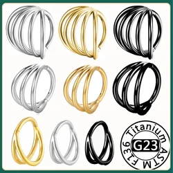 G23 Titanium Triple Hinged Cartilage Earring Helix Piercing Nose Septum Rings Conch Clicker Metal Hoop Stud Body Jewelry Trendy