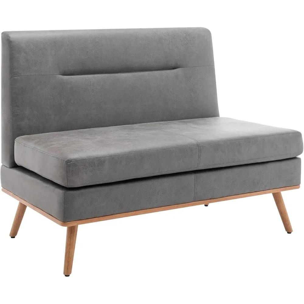 

Upholstered Small loveseat,Faux Leather Modern Mini Sofa Couch Love Seat Armless Settee Bench with Back for Living Room