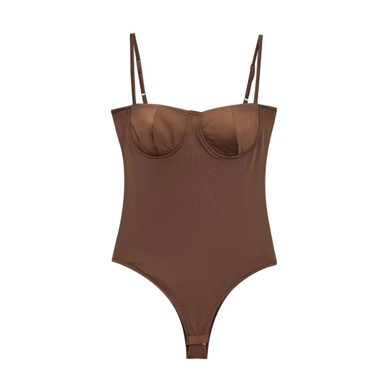 2026 Sexy Underwire Spaghetti Strap Bodysuit for Women – Spring Summer Slimming Bodycon, Daily Outfit with Flare Jeans