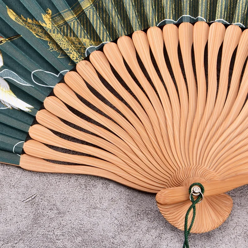 Mini Silk Folding Fan Portable Vintage Wood Fan Green Forest Collection Daily Home Decor Ornament Craft Gifts Hanfu Fans