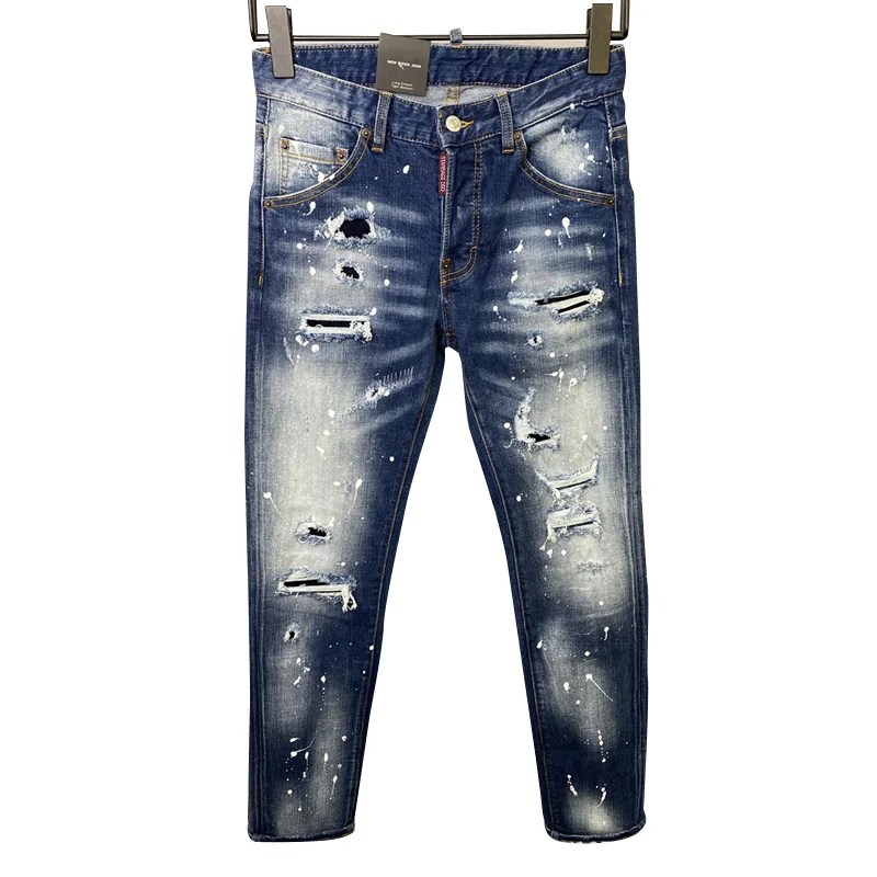 Starbags Dsq 9825 zerrissene Jeans quadratische Jeans Herren coole Mode kleine Füße Jeans Hosen