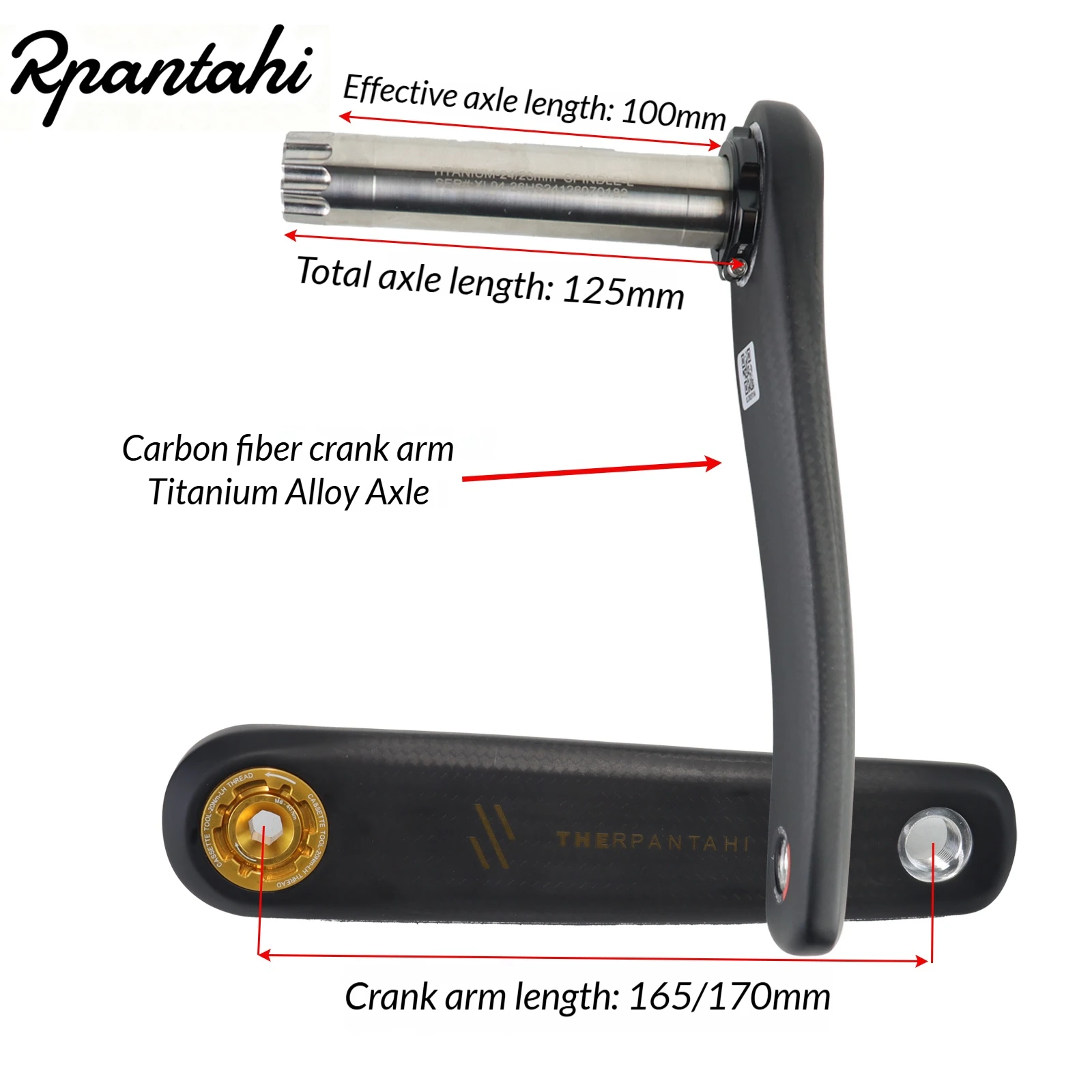 RPANTAHI Carbonfaser-Mountainbike-/Faltrad-Kurbelgarnitur, 24mm Titanachse, ultraleichte Mountainbike-Kurbelgarnituren, 3-Bolzen-Montage – Detail 6