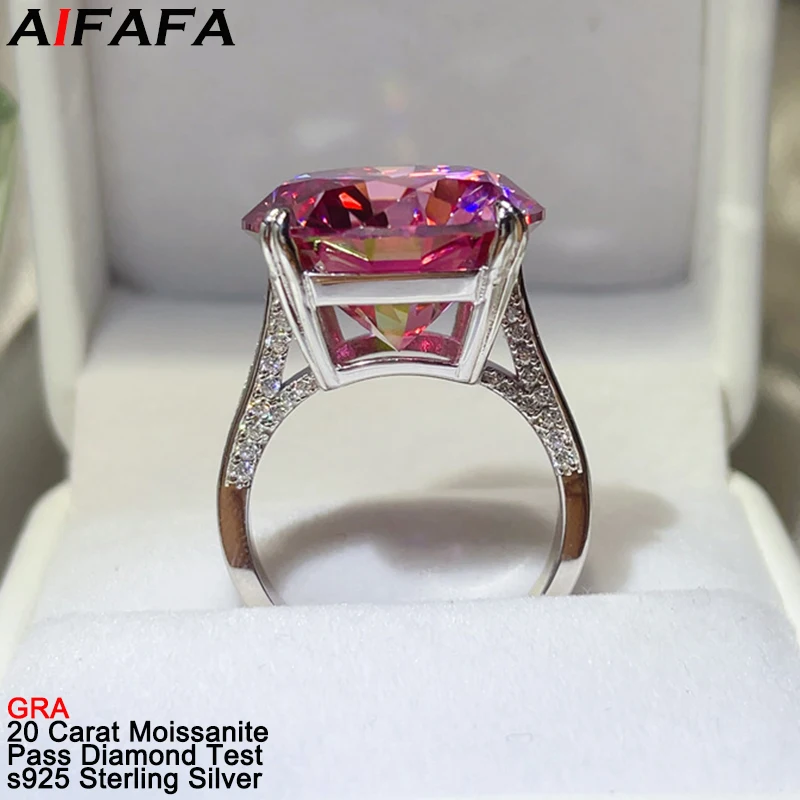 

New 20 Carat Pink Moissanite Diamond Rings s925 Silver 18mm Big Moissanite Engagement Ring Plate 18k White Gold Fine Jewelry GRA
